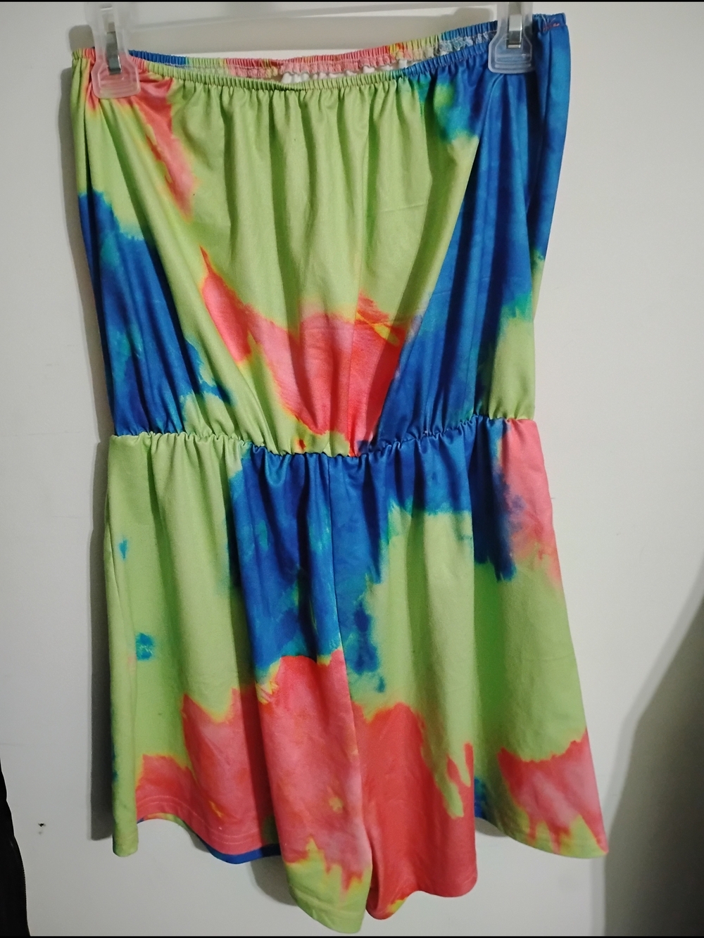 Colorful Tie-Dye Strapless Romper - Lime, Blue & Coral